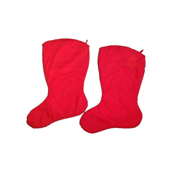 Vtg Pair Handmade Large Christmas Stockings Santa Teddy Bear & Toy Print  Retro - Picture 3 of 8